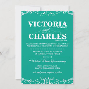 Emerald Teal Green Vintage Typography or Any Color Invitation