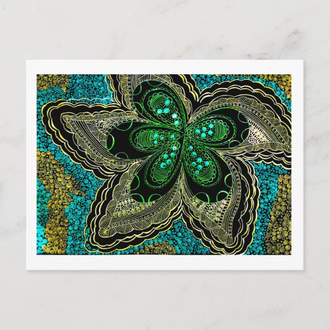 Emerald Teal Mandala Flower Postcard (Front)