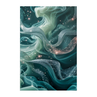 Emerald & Teal Swirls with Sparkles – Cosmic Acrylic Print