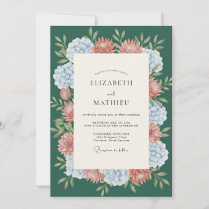 Emerald Terracotta Hydrangea Eucalyptus Wedding Invitation