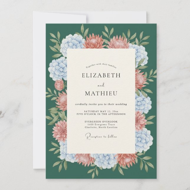 Emerald Terracotta Hydrangea Eucalyptus Wedding Invitation (Front)