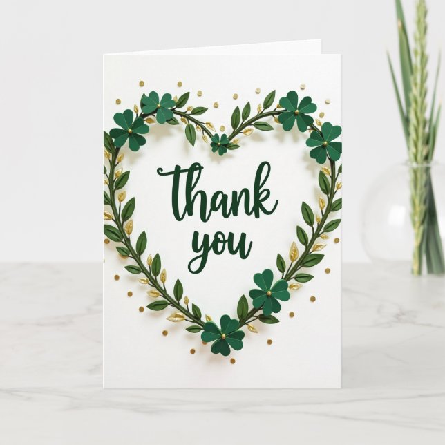 Emerald Thank You Heart Wreath Card (Front)