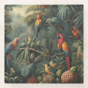 Emerald Thicket & Scarlet Macaw Artisanal Glass Coaster