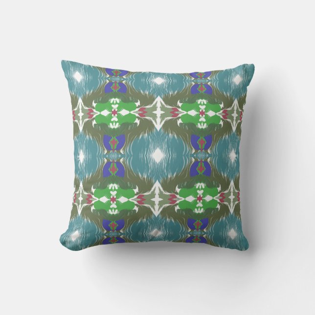 Emerald Tide Kaleidoscope Throw Pillow (Front)