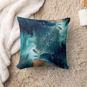 Emerald Tides in Motion Throw Pillow