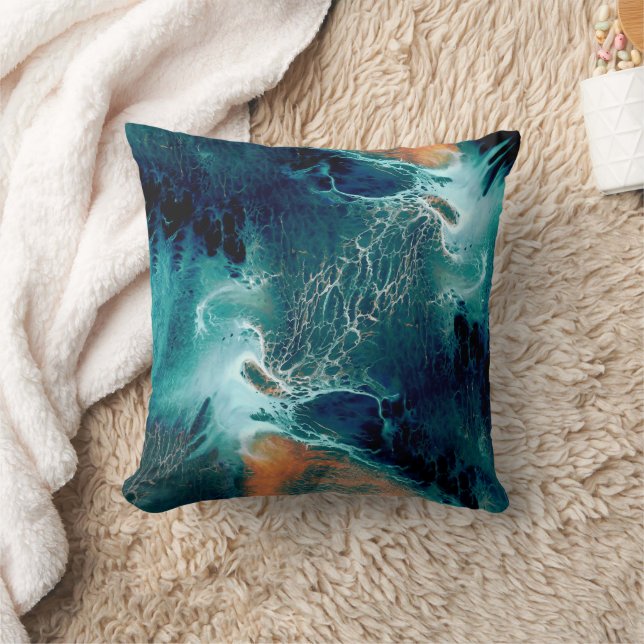 Emerald Tides in Motion Throw Pillow (Blanket)