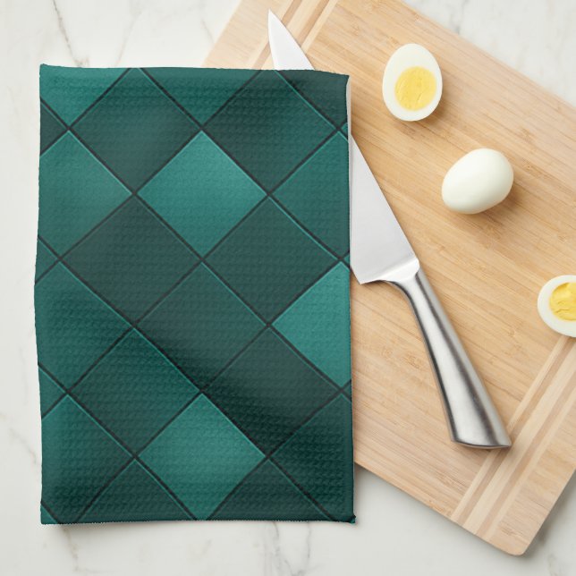 Emerald Tile Pattern – Modern Luxury Kitchen Towel (Quarter Fold)