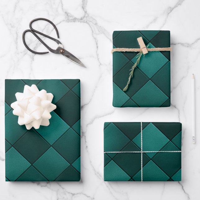 Emerald Tile Pattern – Modern Luxury Wrapping Paper Sheets (Front)