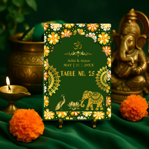 emerald traditional hindu motifs wedding seating table number
