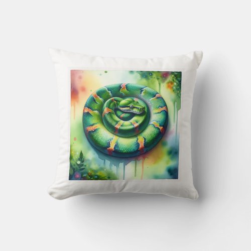 Emerald Tree Boa AREF1603 _ Watercolor Throw Pillow