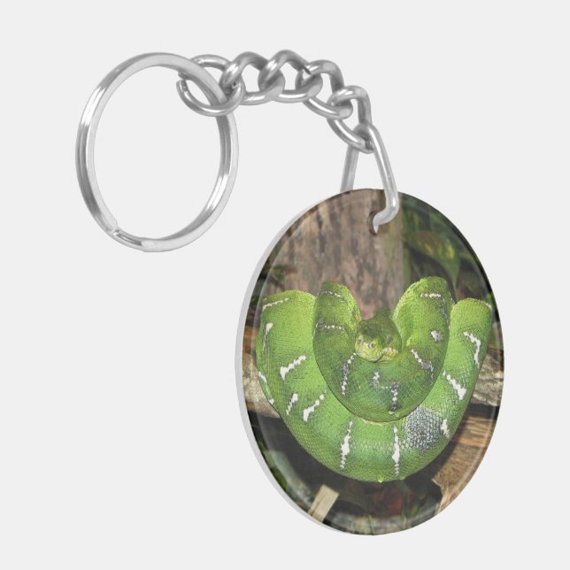 Emerald Tree Boa Snake Keychain (Front Left)