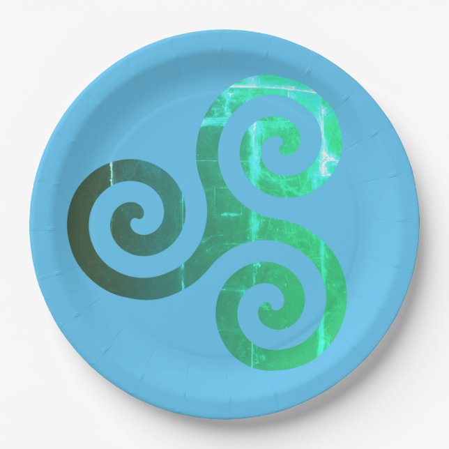 Emerald Triskele Ancient Celtic Symbol Paper Plates (Front)