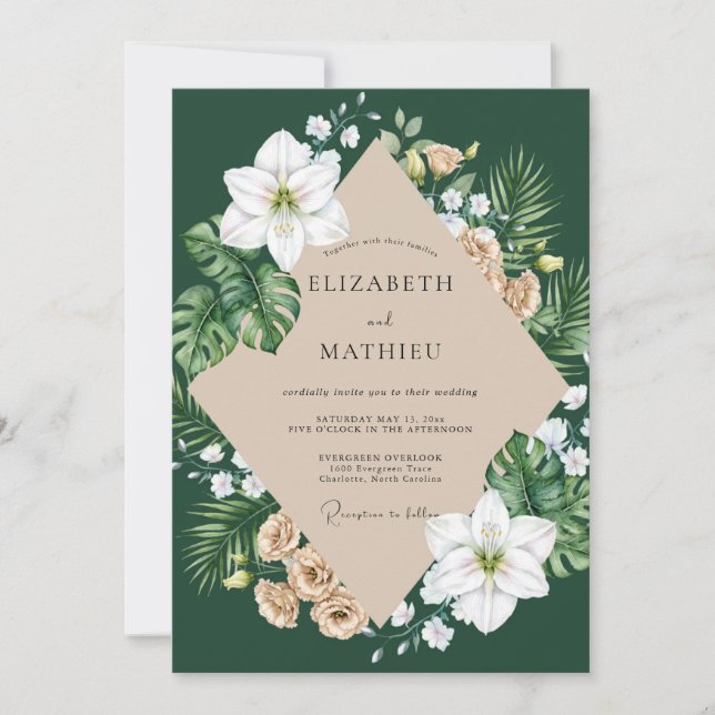 Emerald Tropical Leaf Wedding Invitation (Front)