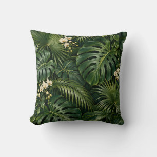 Emerald Tropical Palm Orchid Throw Pillow