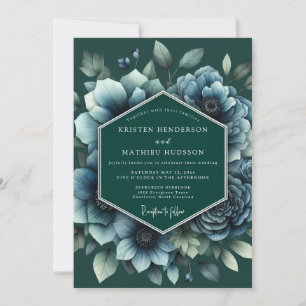 Emerald Twilight Anemone Wedding Invitation