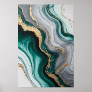 Emerald Veins: Abstract Marble Flow ✨💚🖤 Poster