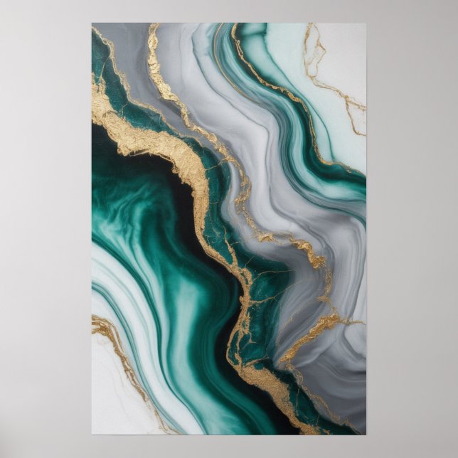 Emerald Veins: Abstract Marble Flow ✨💚🖤 Poster (Front)