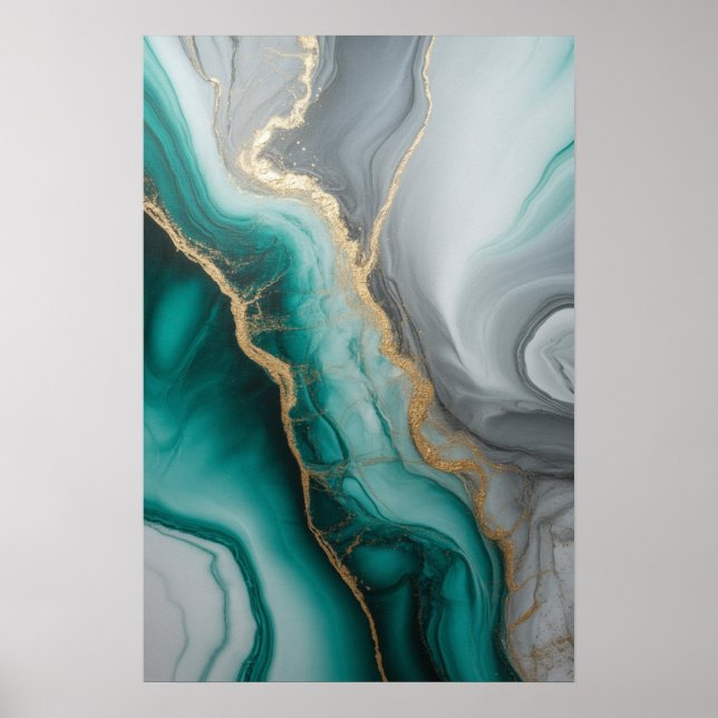 Emerald Veins: Abstract Marble Flow ✨💚🖤 Poster (Front)