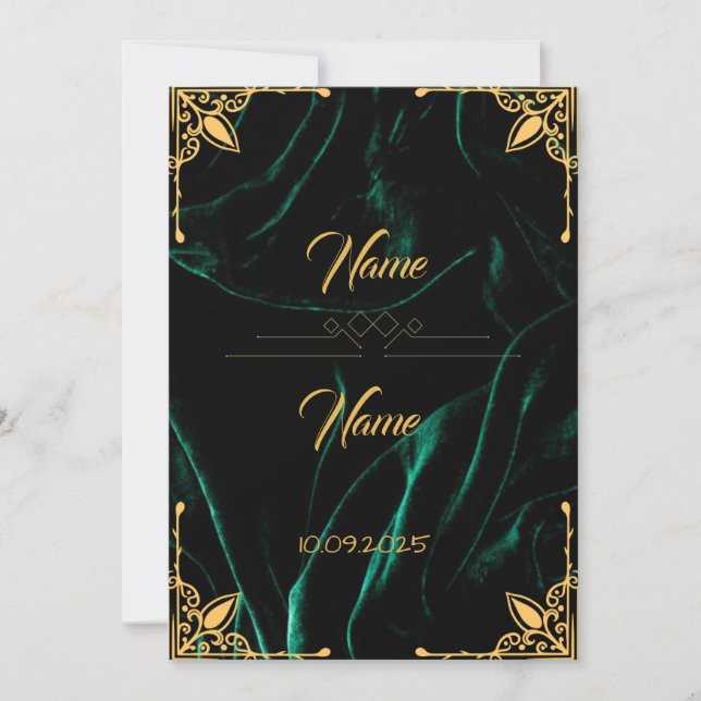 Emerald velvet effect wedding invitation  (Front)