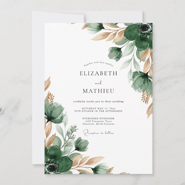 Emerald Verdant Flourish Wedding Invitation (Front)