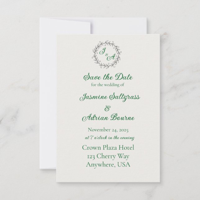 Emerald Vine Wedding Save The Date (Front)