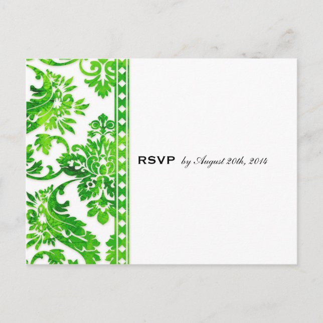 Emerald Vintage Damask Lace Wedding RSVP Invitation Postcard (Front)