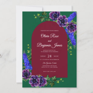 Emerald Violet Anemone Wedding Invitation
