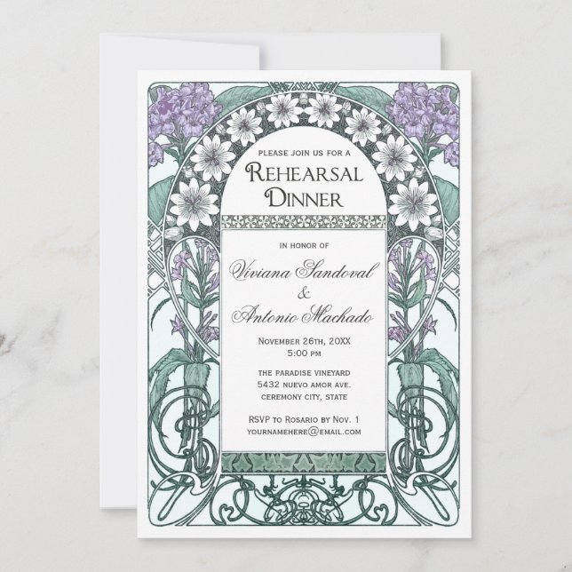 Emerald Violet Garden Rehearsal Dinner Invitations (Front)