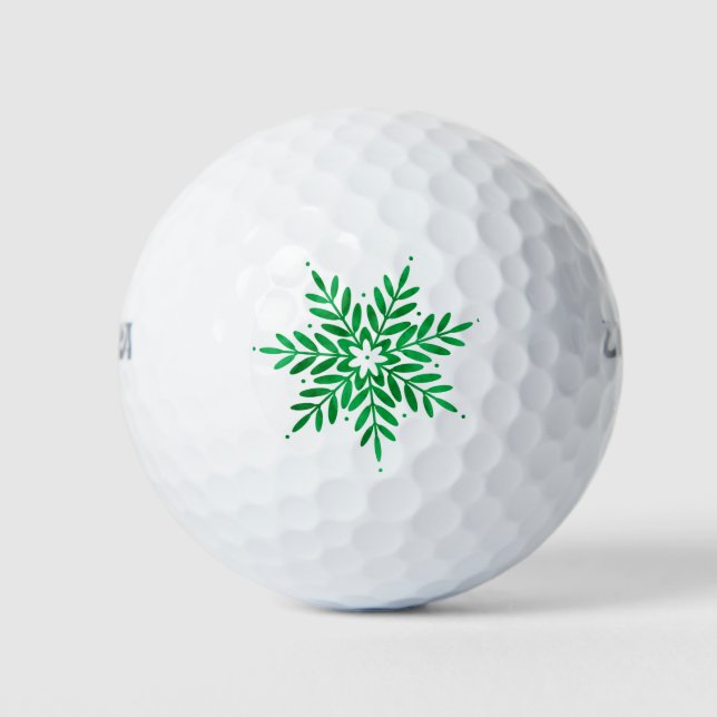 Emerald Watercolor Abstract Snowflake   Golf Balls (Front)