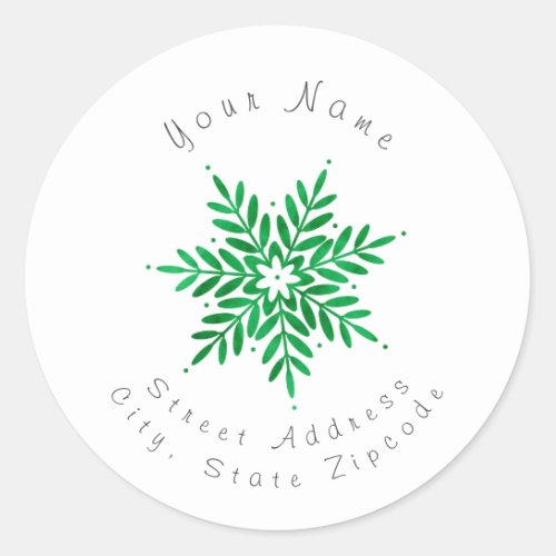 Emerald Watercolor Abstract Snowflake Labels