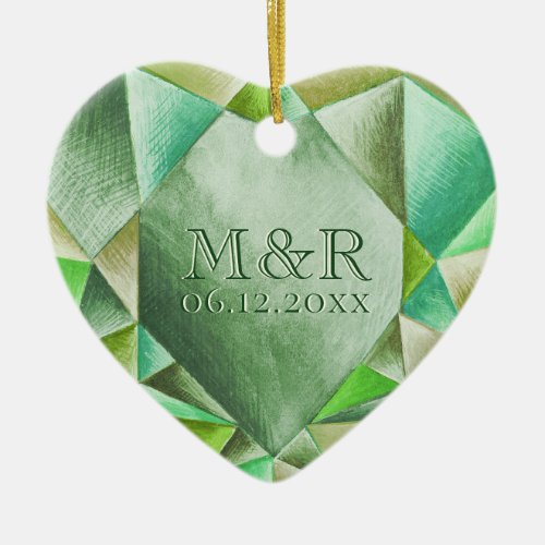  Emerald Watercolor Heart 55th Wedding Anniversary Ceramic Ornament