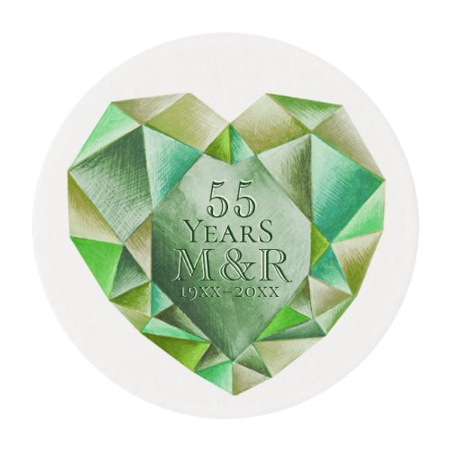  Emerald Watercolor Heart 55th Wedding Anniversary Edible Frosting Rounds