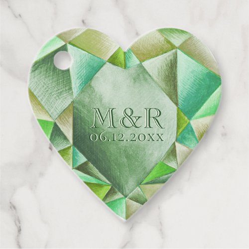  Emerald Watercolor Heart 55th Wedding Anniversary Favor Tags
