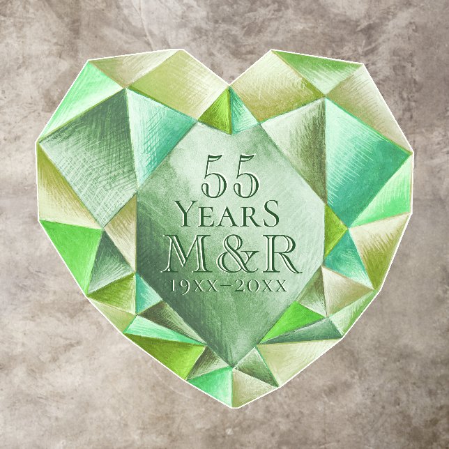  Emerald Watercolor Heart 55th Wedding Anniversary Floor Decals (Insitu)