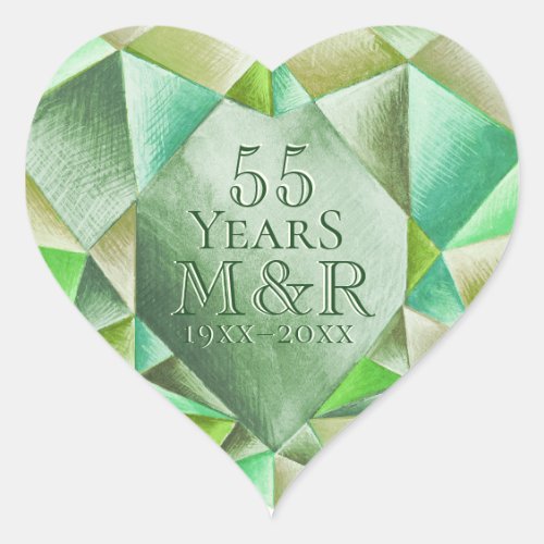  Emerald Watercolor Heart 55th Wedding Anniversary Heart Sticker