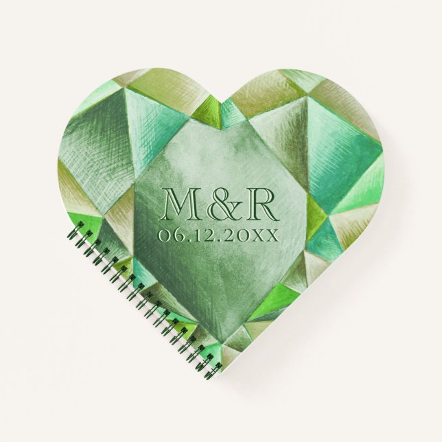 Emerald Watercolor Heart 55th Wedding Anniversary Notebook (Front)
