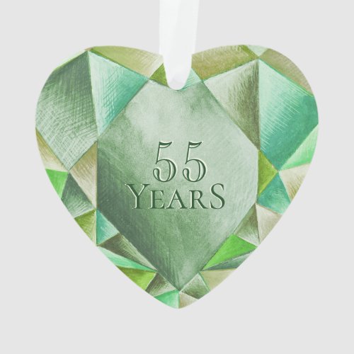  Emerald Watercolor Heart 55th Wedding Anniversary Ornament