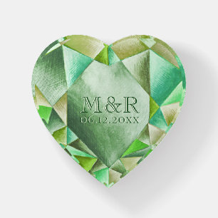 Emerald Watercolor Heart 55th Wedding Anniversary Paperweight