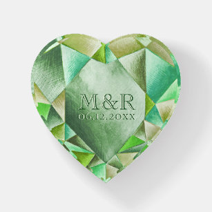  Emerald Watercolor Heart 55th Wedding Anniversary Paperweight