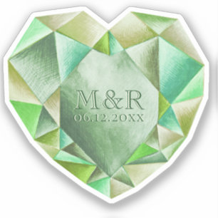  Emerald Watercolor Heart 55th Wedding Anniversary Sticker