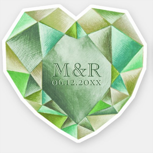  Emerald Watercolor Heart 55th Wedding Anniversary Sticker