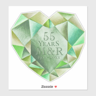 Emerald Watercolor Heart 55th Wedding Anniversary Sticker