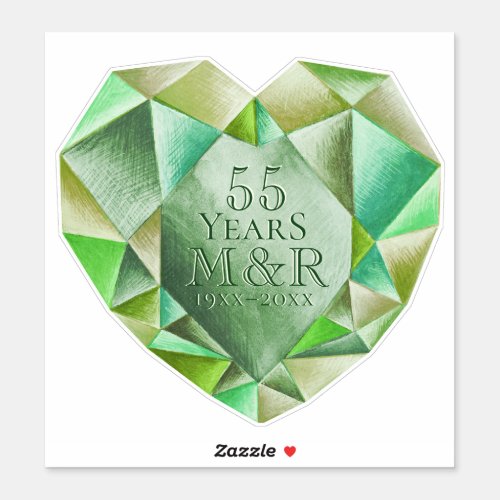  Emerald Watercolor Heart 55th Wedding Anniversary Sticker