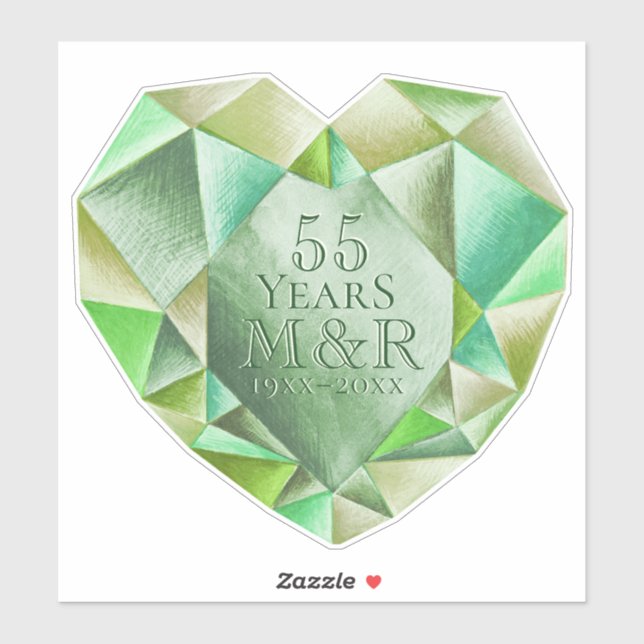  Emerald Watercolor Heart 55th Wedding Anniversary Sticker (Sheet)