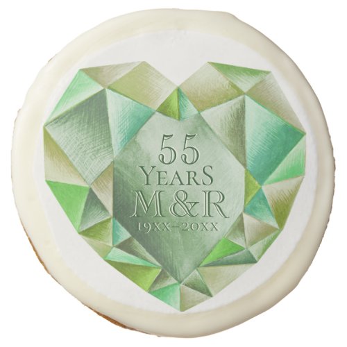  Emerald Watercolor Heart 55th Wedding Anniversary Sugar Cookie