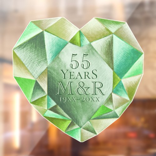  Emerald Watercolor Heart 55th Wedding Anniversary Window Cling