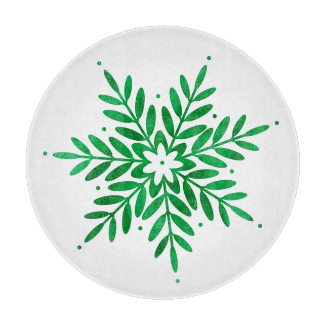 Emerald Watercolor Snowflake Cutting Board (Front)