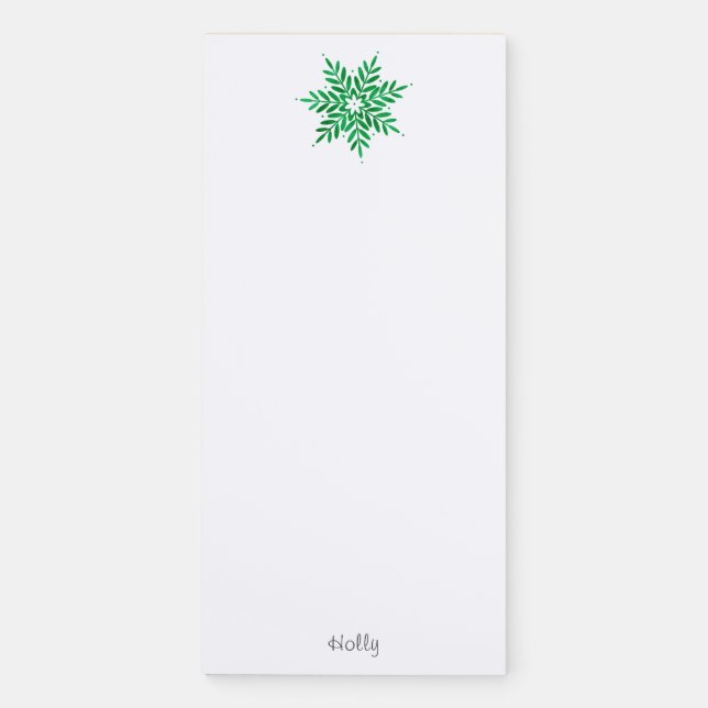 Emerald Watercolor Snowflake   Magnetic Notepad (Front)