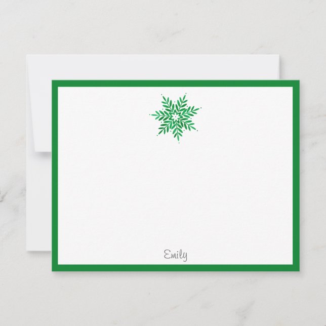 Emerald Watercolor Snowflake  Note Card (Front)