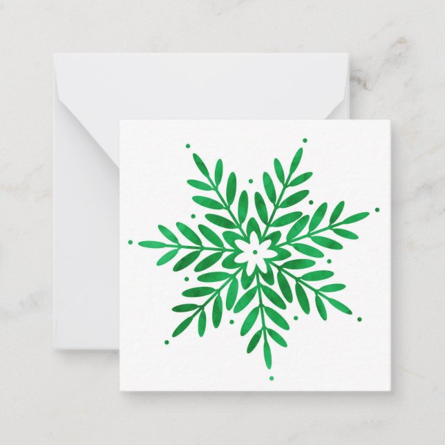 Emerald Watercolor Snowflake   Note Card (Front)
